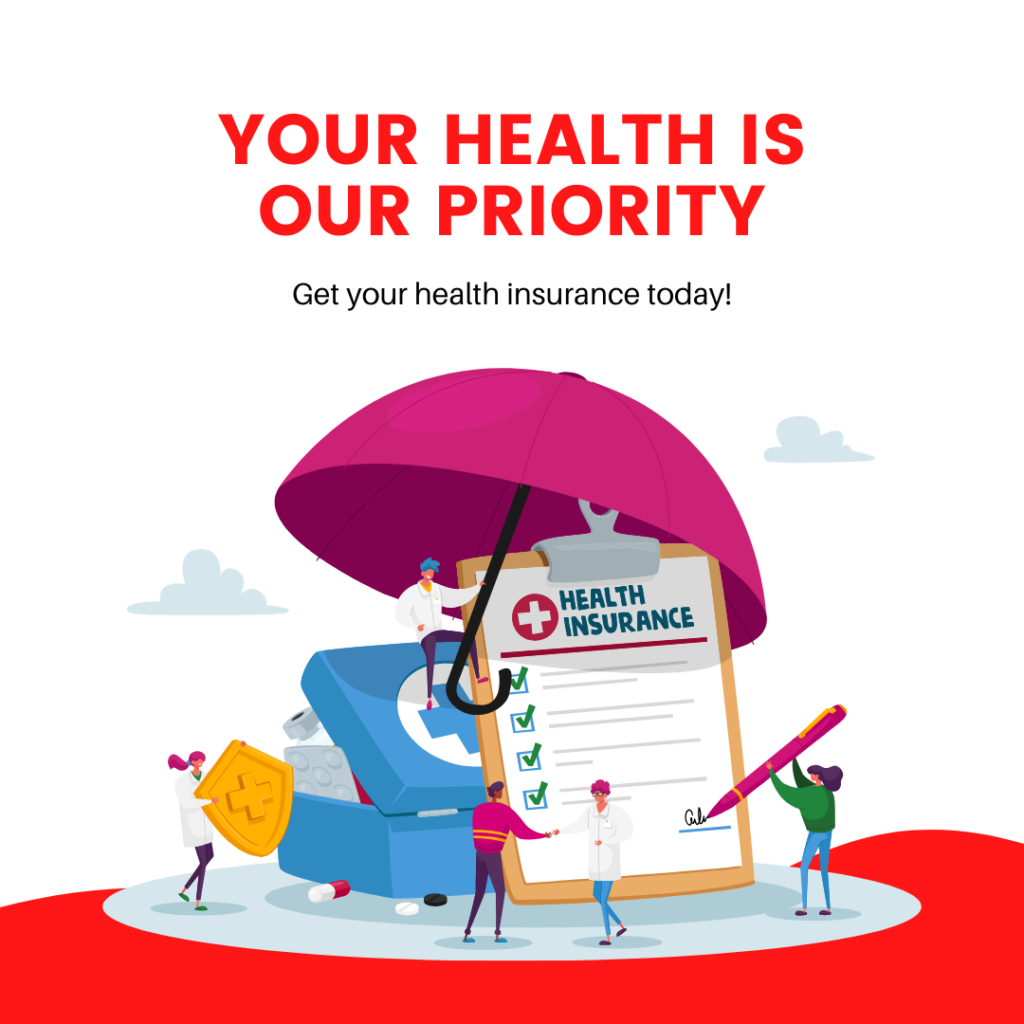 5 Alasan Asuransi Kesehatan Investasi Terbaik untuk Masa Depan 1 Red and White Illustration Health Insurance Social Media Post