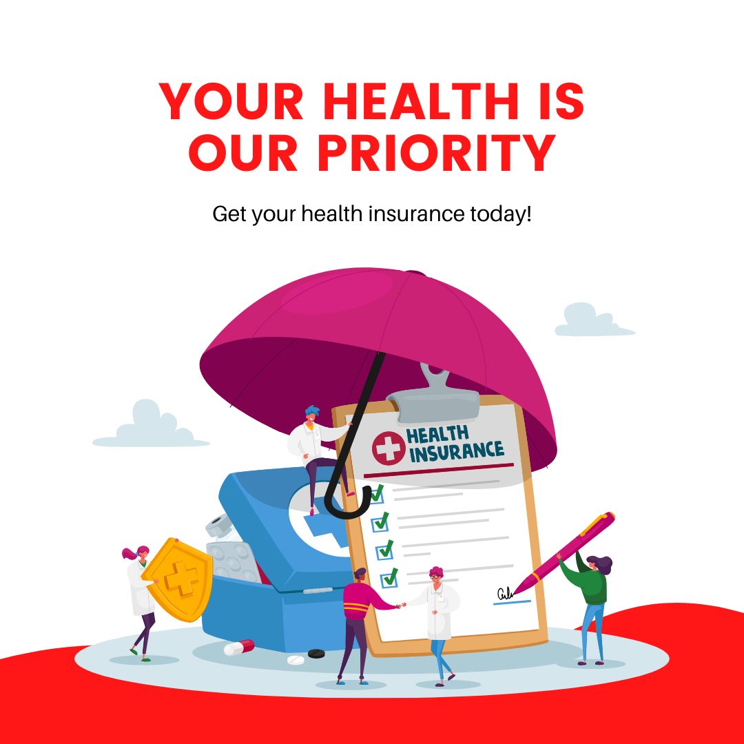 Red and White Illustration Health Insurance Social Media Post